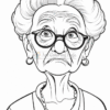 An elderly woman with round glasses and curly gray hair, wearing a sweater and pearls, appears thoughtful or concerned.