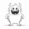 A cute, cartoonish monster with large eyes, sharp teeth, and two small horns, standing with a cheerful expression.