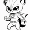 A cartoon superhero character with a star emblem, wearing a mask and cape, poses confidently with a clenched fist.