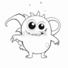 A cartoon monster with large eyes, a round body, and a spiky tail, posed playfully with its arms outstretched.