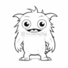 A cute cartoon creature with oversized eyes, fluffy white fur, and a round body, standing upright and smiling.