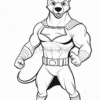 Superdog character standing confidently with muscular build, wearing a superhero costume similar to Superman's, against a plain background.