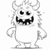 A cartoon monster with large eyes, sharp teeth, and fuzzy fur, sporting two curved horns on its head.