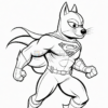 A superhero dog wearing a cape and a superhero suit with an emblem resembling Superman's logo.