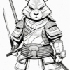 A fierce rabbit samurai dressed in ornate armor, wielding a sword and standing confidently in a battle-ready pose.