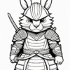 Samurai rabbit in armor wielding a sword, with a determined expression and a detailed suit of armor.