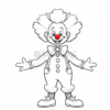 A cheerful clown with a red nose, curly hair, and a bow tie, wearing overalls and standing with open arms.