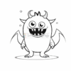 A cute, cartoon-style monster with horns, wings, and a big smile, standing on a simple background.
