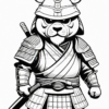 Samurai rabbit wearing armor, holding a sword, with a fierce expression and antler-like horns.