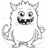 A cartoon monster with large eyes and a big grin, featuring horns and a fluffy body, stands confidently with its hands on its hips.
