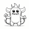 A cute cartoon monster with large eyes, pointy horns, and a fluffy tail, standing with a playful expression.