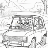 Two cartoon dogs, Max and Ruby, drive a small car along a scenic road with trees and hills in the background.