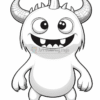 A cute cartoon monster with big eyes, sharp teeth, and curved horns, standing upright with a friendly expression.