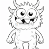 A cute cartoon monster with big eyes, spiky hair, and horns, featuring a round body with polka dots and a friendly smile.
