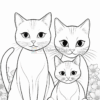Three cartoon cats sitting together, with a larger cat at the back and two smaller cats in front, surrounded by flowers.