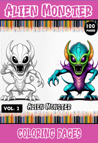 Alien monster illustration from a coloring book, featuring vibrant colors and intricate details suitable for coloring pages on artcoloringpage.com.