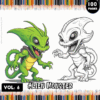 Coloring book cover featuring two alien monsters in vibrant colors, promoting coloring pages from artcoloringpage.com.