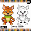 Characters from a coloring book titled 