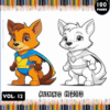 Coloring page featuring two cartoon animal heroes in capes, designed for kids; available for free on artcoloringpage.com.