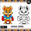 Coloring page featuring superhero animal characters from a free coloring book on artcoloringpage.com, titled 