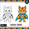 Coloring page featuring two superhero animals with bold outlines, labeled 