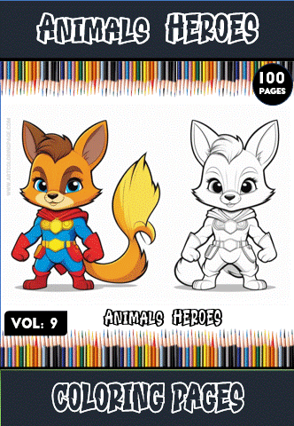 Coloring page featuring cartoon animal heroes, available as free coloring pages on artcoloringpage.com in a coloring book format.