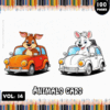 Coloring page featuring cartoon animals driving colorful cars, ideal for a cozy coloring book. Visit artcoloringpage.com for more cozy coloring pages.