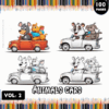 Four adorable animals, including a dog, mouse, panda, and koala, are riding in colorful cars on a cheerful coloring book cover.