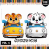 Cute cartoon animals in colorful cars featured on a cozy coloring pages cover, promoting artcoloringpage.com with 100 pages available.
