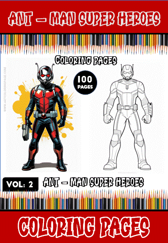 Coloring page featuring Ant-Man superheroes, promoting free coloring pages from artcoloringpage.com with 100 pages in the coloring book.