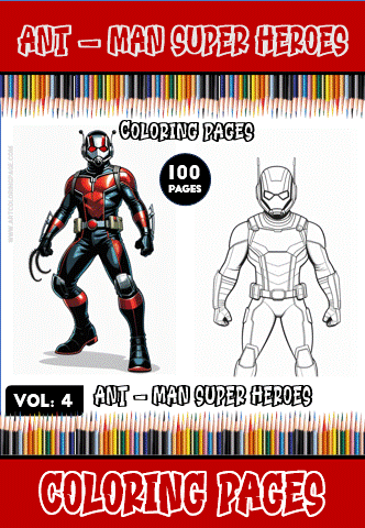 Coloring page featuring an ant-man superhero design, part of a free coloring book series from artcoloringpage.com with 100 pages.