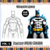 Batman coloring pages featuring a line art version and a colored superhero illustration, part of a free coloring book series at artcoloringpage.com.