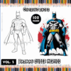 Batman coloring pages featuring two illustrations of the character; one in outlined form and another in a colored style, with references to a coloring book and free coloring pages.