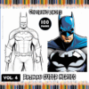Batman coloring pages featuring a superhero design, promoting a coloring book with 100 pages available for free on artcoloringpage.com.