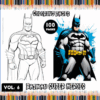 Batman coloring pages featuring a line art version and a colorful illustration, promoting free coloring pages at artcoloringpage.com.