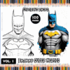 Batman coloring pages featuring two distinct styles on the cover of a coloring book with 100 free coloring pages from artcoloringpage.com.