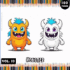 Two playful cartoon monsters, one orange and one white, featured on a cover for a coloring book with 100 pages titled 
