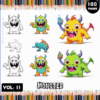 A collection of monster-themed coloring pages featuring colorful illustrations and line art, promoting artcoloringpage.com's coloring book series.