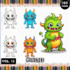 Coloring pages featuring cute monsters from a coloring book, promoting artcoloringpage.com with 100 pages of fun designs.