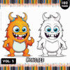 Cartoon-style monsters with bright colors on a coloring book cover featuring “Monster Coloring Pages” text, ideal for artcoloringpage.com.