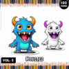 Colorful monster characters from a coloring book, featured in a fun design for artcoloringpage.com, with 100 pages of coloring pages.