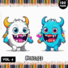 Two colorful cartoon monsters smiling, featured on a cover for a coloring book with the title 