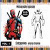 Deadpool superhero coloring pages featuring a colorful illustration and a black-and-white outline, promoting free coloring pages from artcoloringpage.com.