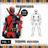Deadpool superhero coloring book cover featuring a vibrant illustration and a blank coloring page, promoting free coloring pages at artcoloringpage.com.