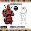 Deadpool coloring book cover featuring two illustrations, one colored and one outlined, promoting free coloring pages from artcoloringpage.com.