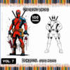 Deadpool coloring pages featured in a vibrant coloring book from artcoloringpage.com, showcasing two distinct illustrations.