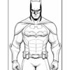 Batman stands in a muscular pose, wearing his iconic black cape and cowl, with the Bat symbol prominently displayed on his chest.