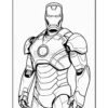 Iron Man in a bold, outline drawing, showcasing his armor design and iconic helmet.