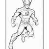 Line art illustration of the superhero Flash, depicted in a dynamic running pose, wearing a red costume and yellow lightning emblem.
