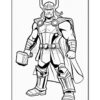 Thor, the Norse God of Thunder, stands confidently with his hammer, Mjölnir, wearing his iconic armor and cape.